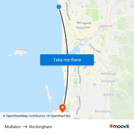 Mullaloo to Rockingham map