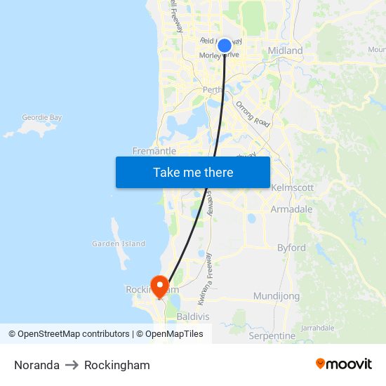 Noranda to Rockingham map