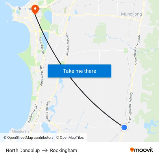 North Dandalup to Rockingham map