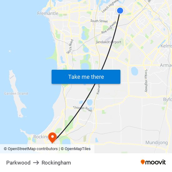 Parkwood to Rockingham map