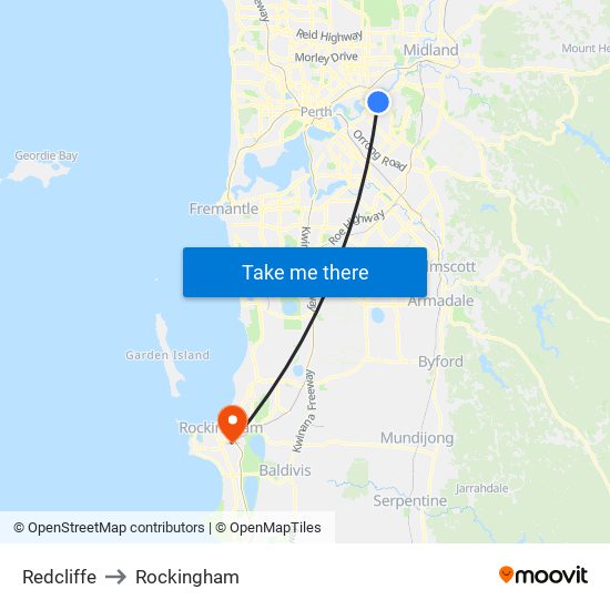 Redcliffe to Rockingham map