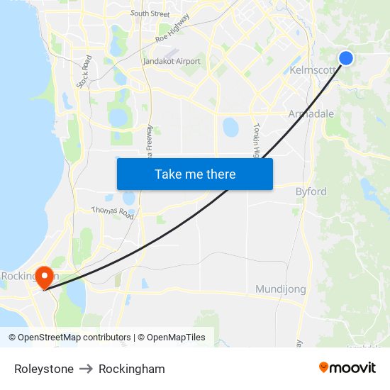 Roleystone to Rockingham map