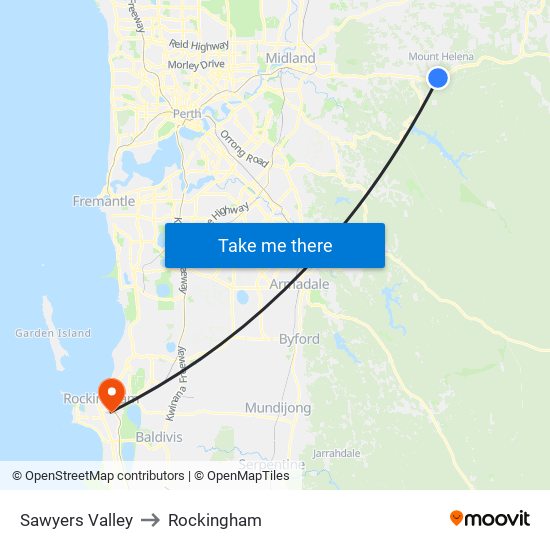 Sawyers Valley to Rockingham map