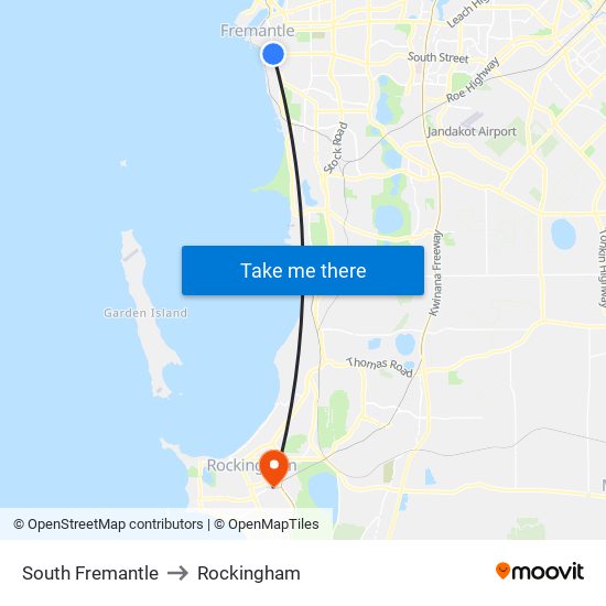 South Fremantle to Rockingham map