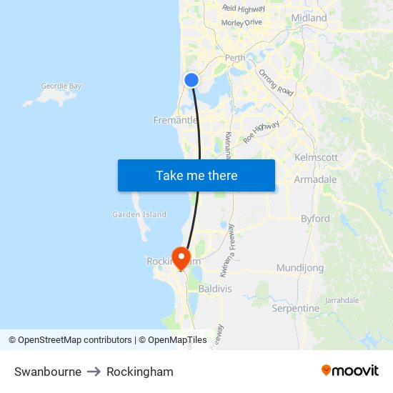 Swanbourne to Rockingham map