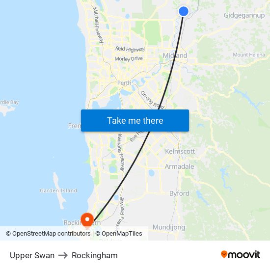 Upper Swan to Rockingham map