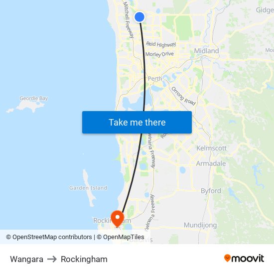 Wangara to Rockingham map