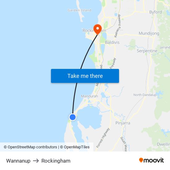 Wannanup to Rockingham map