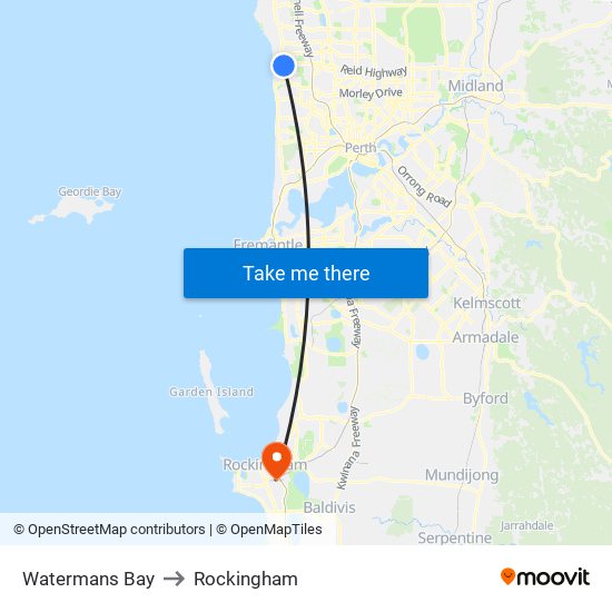 Watermans Bay to Rockingham map