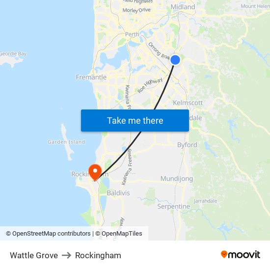 Wattle Grove to Rockingham map