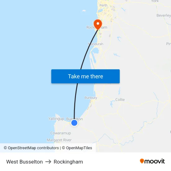 West Busselton to Rockingham map