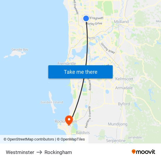 Westminster to Rockingham map