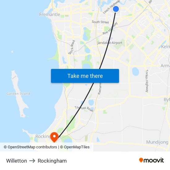 Willetton to Rockingham map