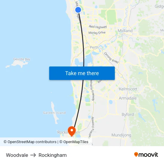 Woodvale to Rockingham map