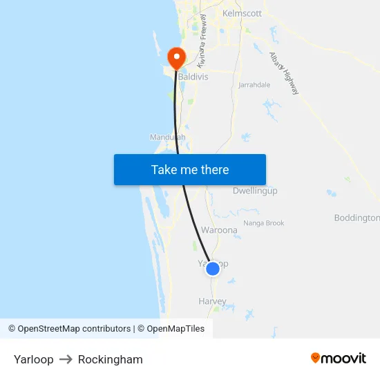 Yarloop to Rockingham map