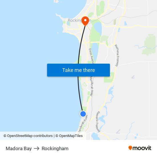 Madora Bay to Rockingham map