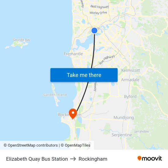 Elizabeth Quay Bus Station to Rockingham map