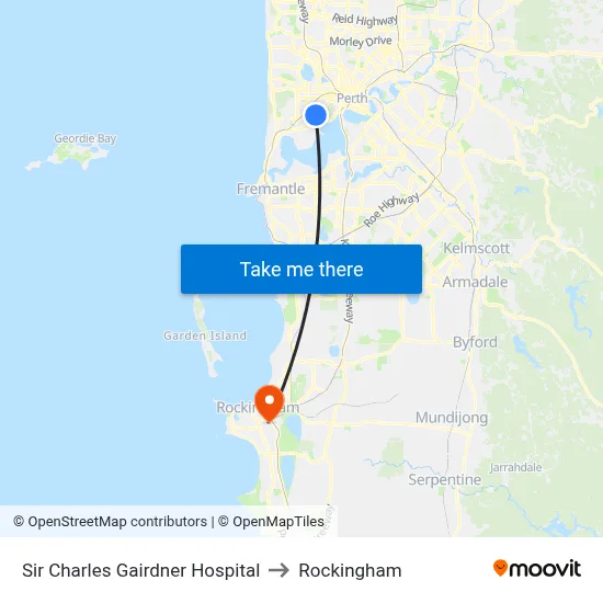 Sir Charles Gairdner Hospital to Rockingham map