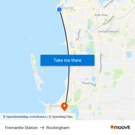 Fremantle Station to Rockingham map
