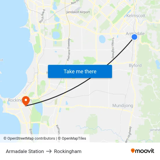 Armadale Station to Rockingham map