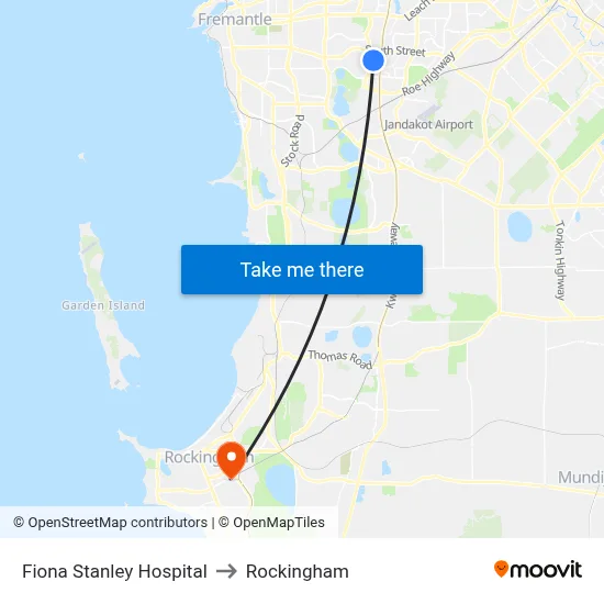 Fiona Stanley Hospital to Rockingham map