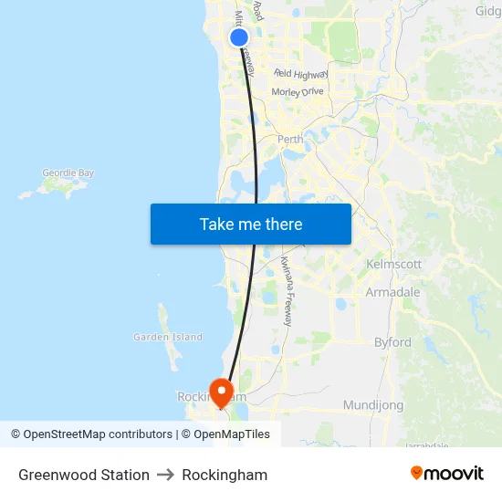 Greenwood Station to Rockingham map