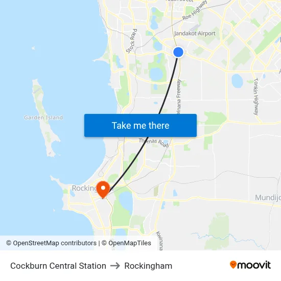 Cockburn Central Station to Rockingham map