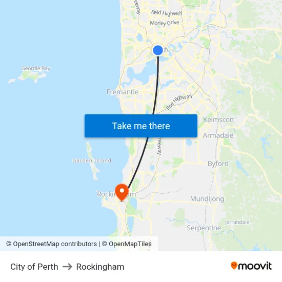 City of Perth to Rockingham map