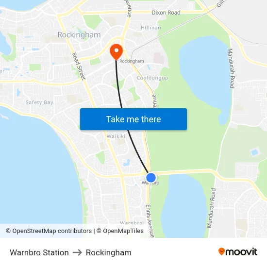 Warnbro Station to Rockingham map