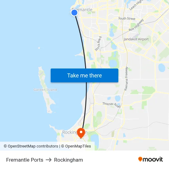 Fremantle Ports to Rockingham map