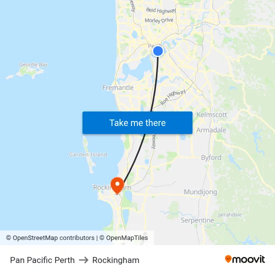 Pan Pacific Perth to Rockingham map
