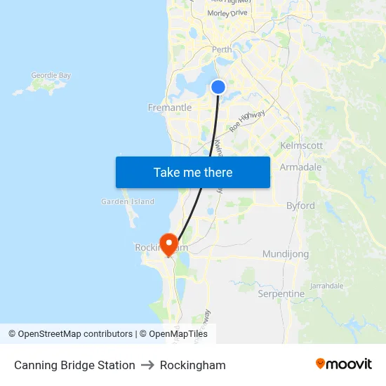 Canning Bridge Station to Rockingham map