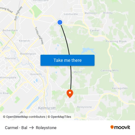 Carmel - Bal to Roleystone map
