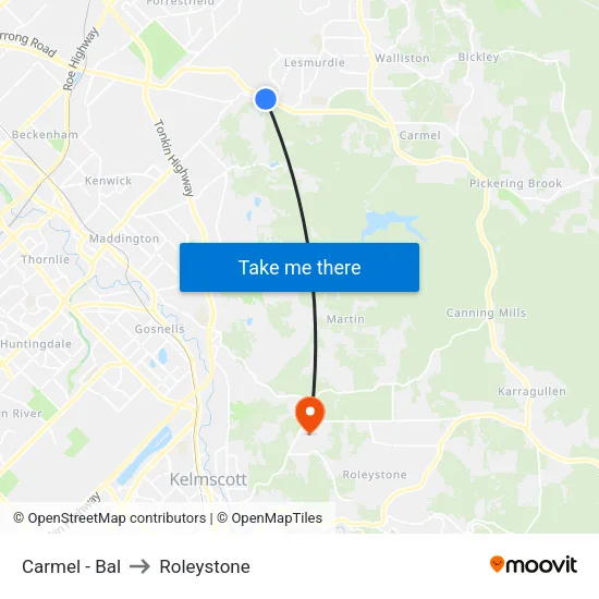 Carmel - Bal to Roleystone map