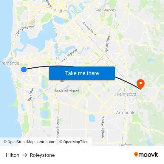 Hilton to Roleystone map