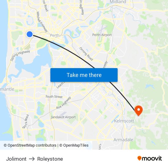 Jolimont to Roleystone map