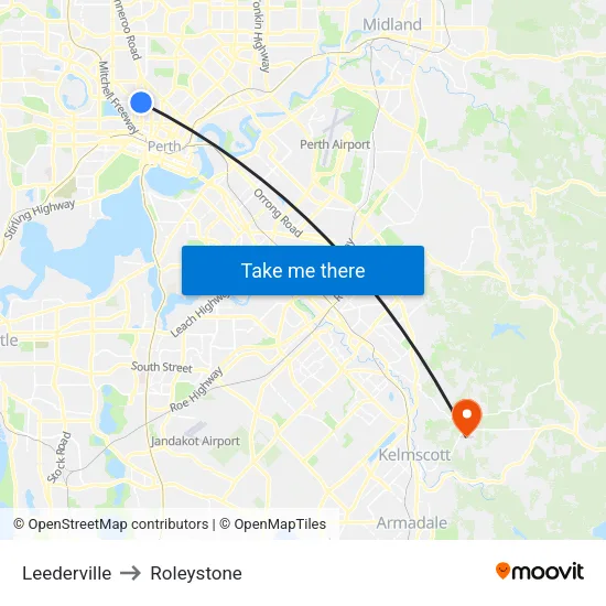 Leederville to Roleystone map