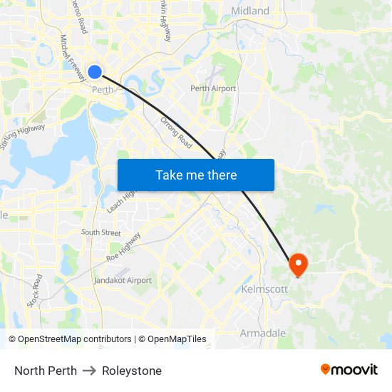 North Perth to Roleystone map