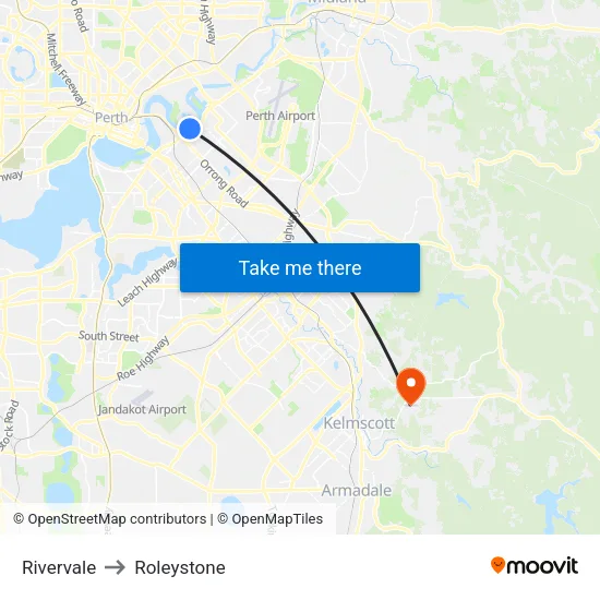 Rivervale to Roleystone map