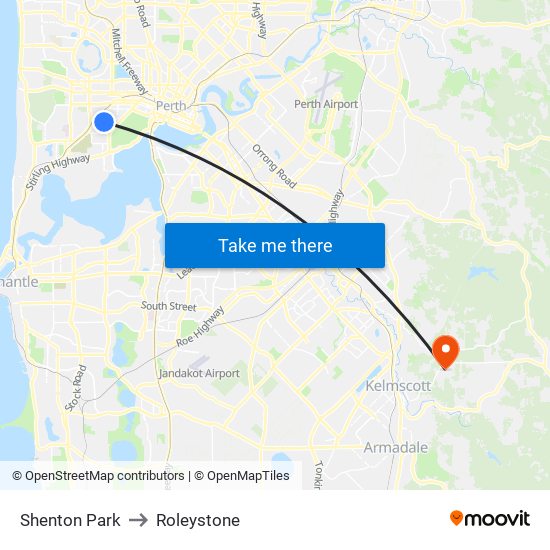 Shenton Park to Roleystone map
