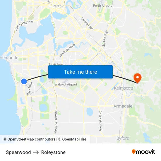 Spearwood to Roleystone map