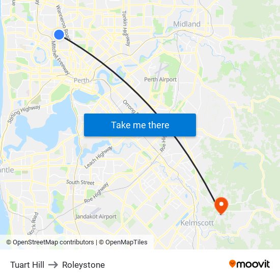 Tuart Hill to Roleystone map