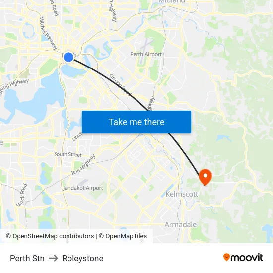 Perth Stn to Roleystone map