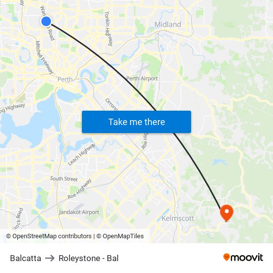 Balcatta to Roleystone - Bal map