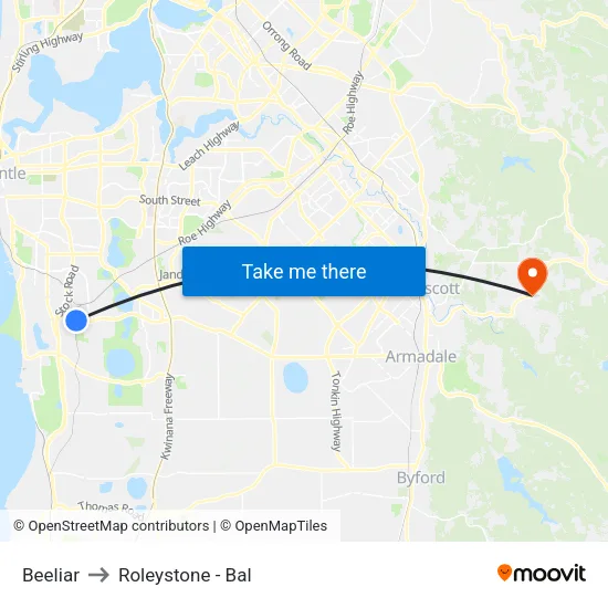 Beeliar to Roleystone - Bal map