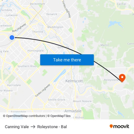 Canning Vale to Roleystone - Bal map