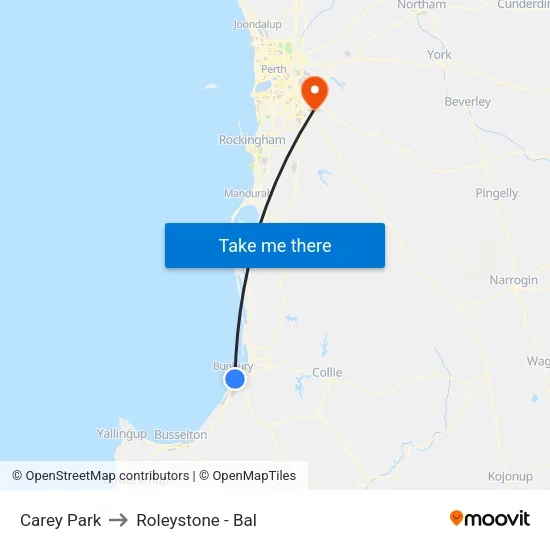 Carey Park to Roleystone - Bal map