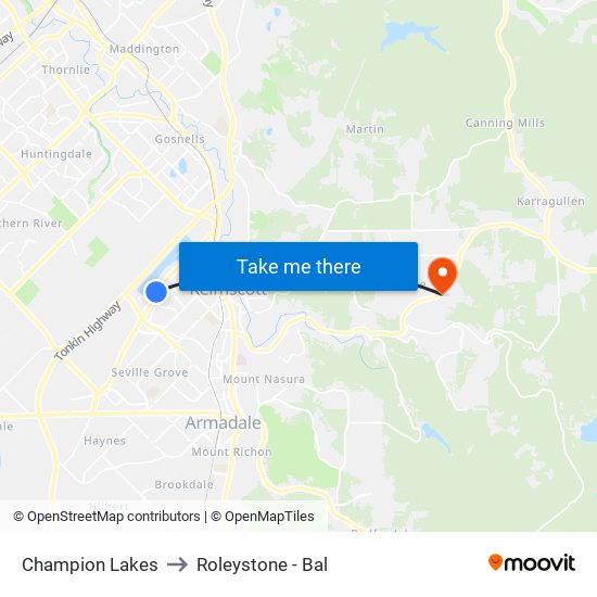 Champion Lakes to Roleystone - Bal map