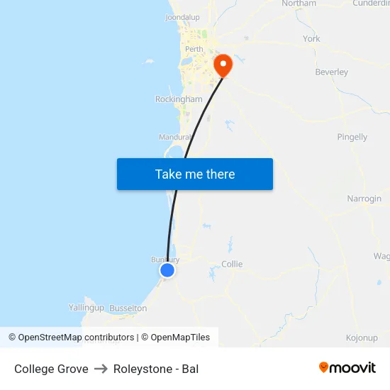 College Grove to Roleystone - Bal map