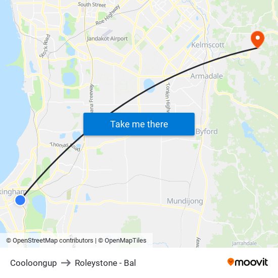 Cooloongup to Roleystone - Bal map